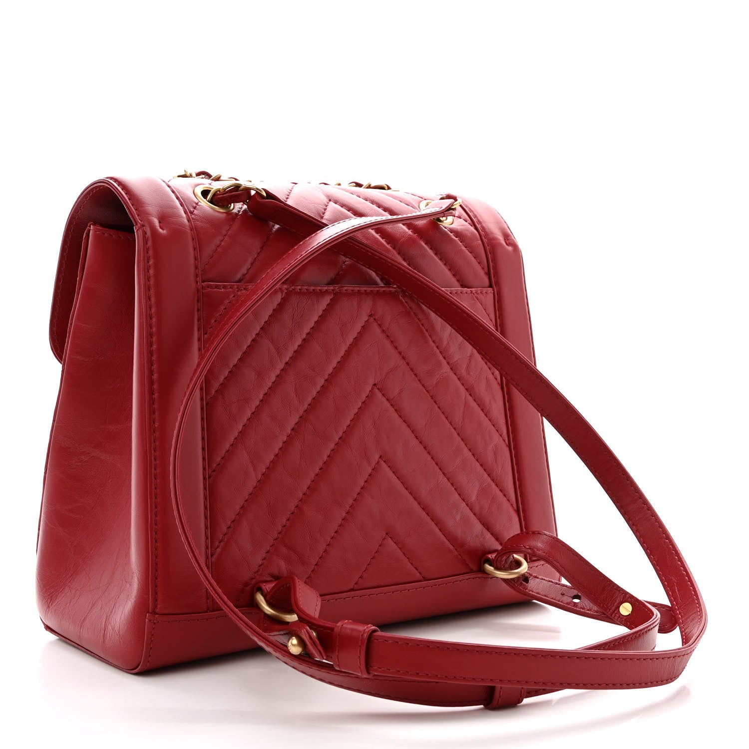 Chanel Aged Calfskin Chevron Quilted Backpack Red 3 of 12