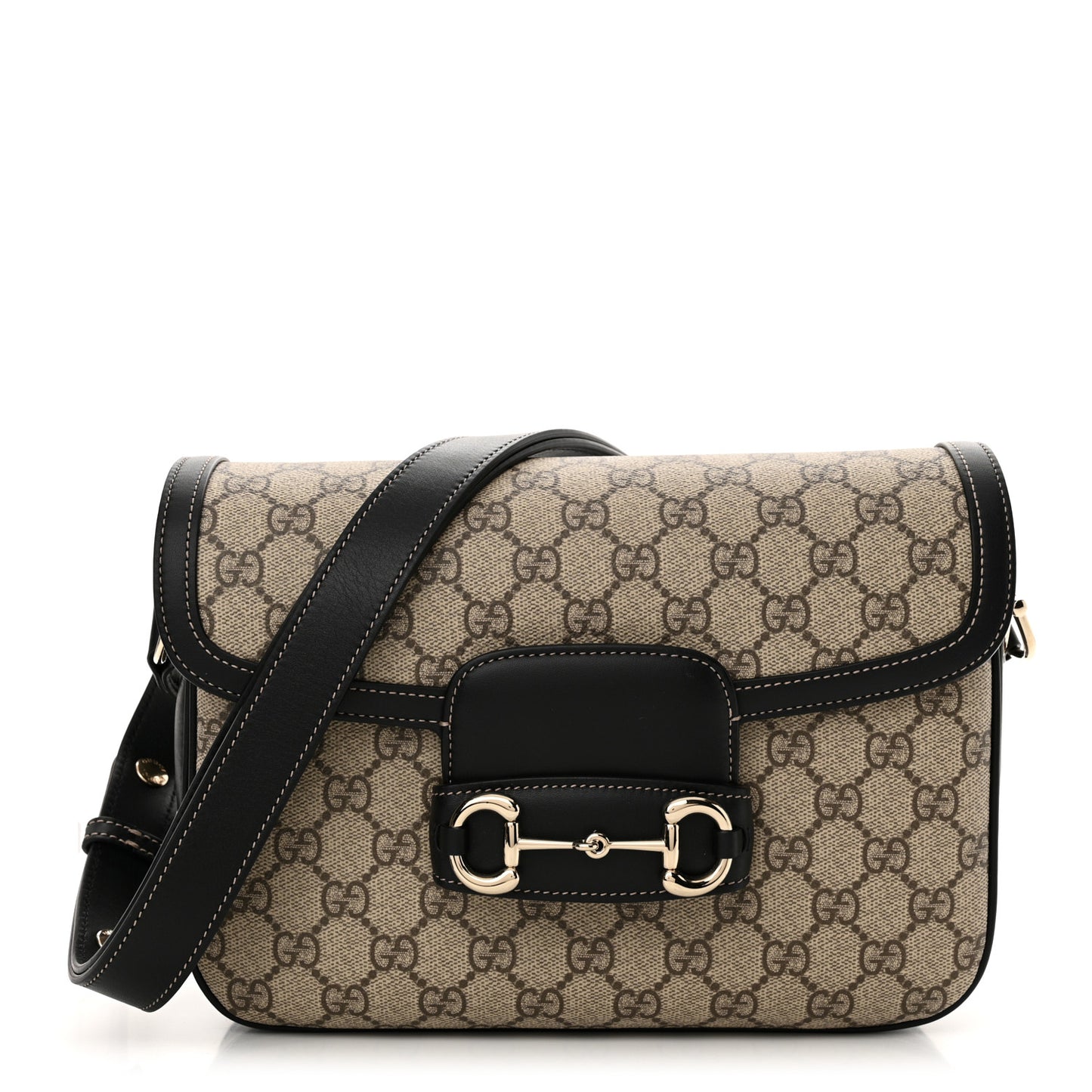 GG Supreme Monogram Horsebit 1955 Soft Small Shoulder Bag Beige Black