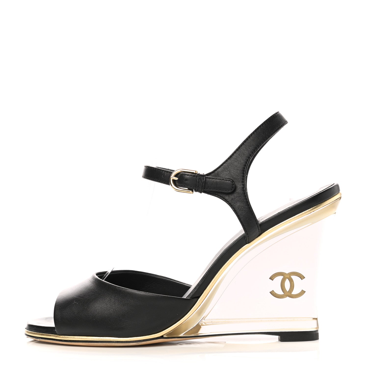 Chanel Lambskin Lucite CC Wedge Sandals 41 Black 1119900