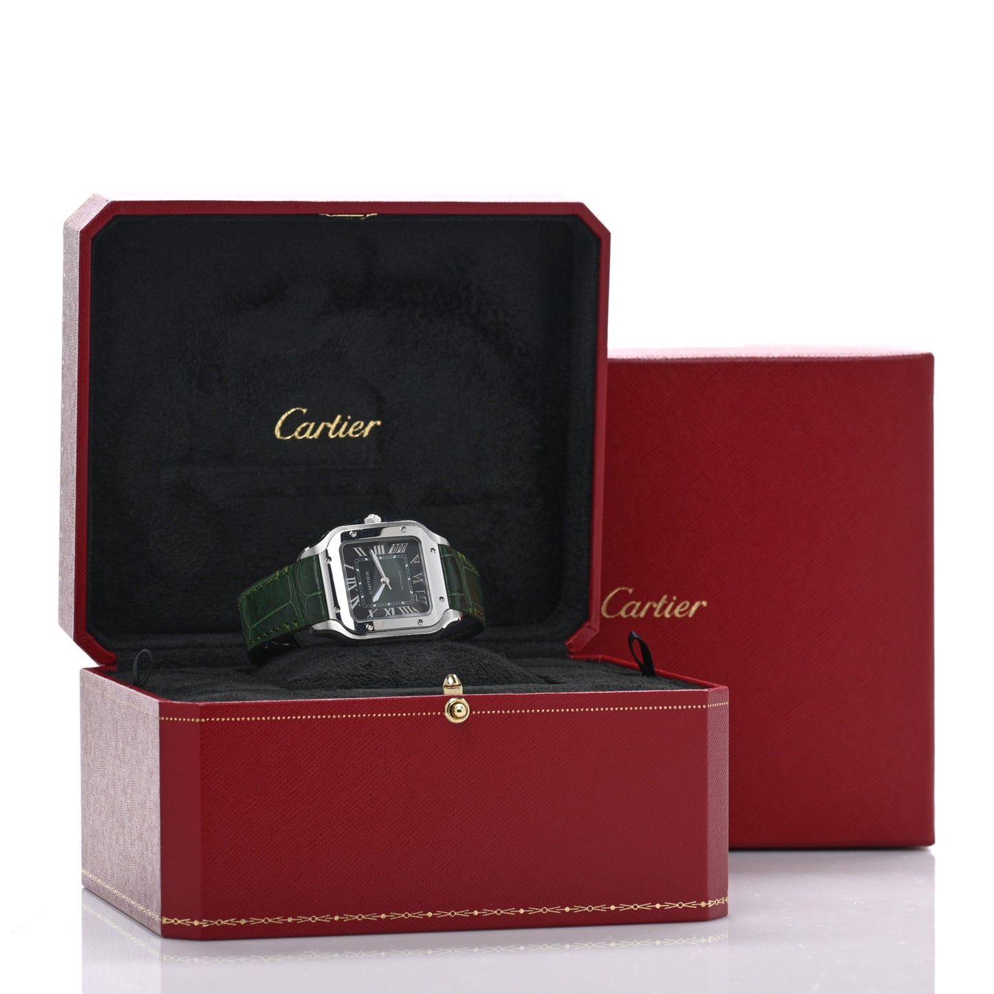 Stainless Steel Alligator 35mm Santos de Cartier Automatic Watch Green