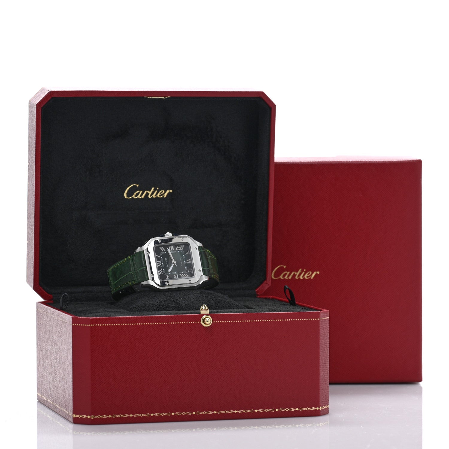 Cartier Stainless Steel Alligator 35mm Santos de Cartier Automatic Watch Green 5 of 6