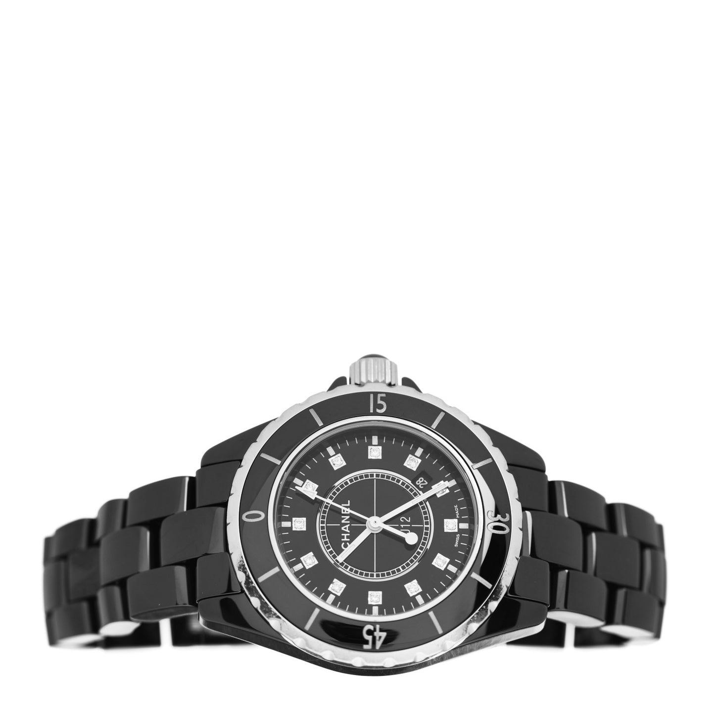 Stainless Steel Ceramic Diamond 33mm J12 Quartz Watch Black