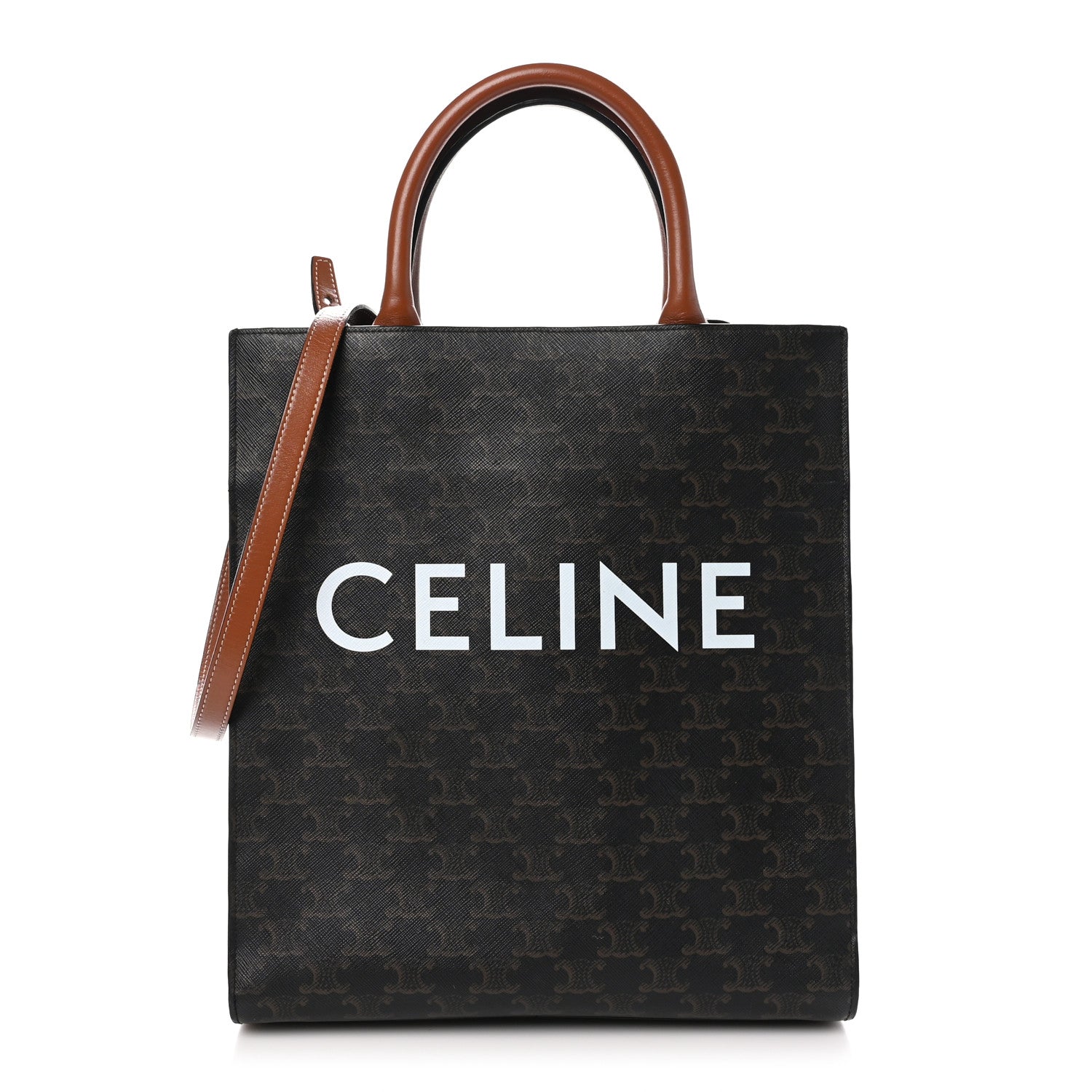 Celine Triomphe Canvas Calfskin Small Vertical Cabas Tan 1 of 10