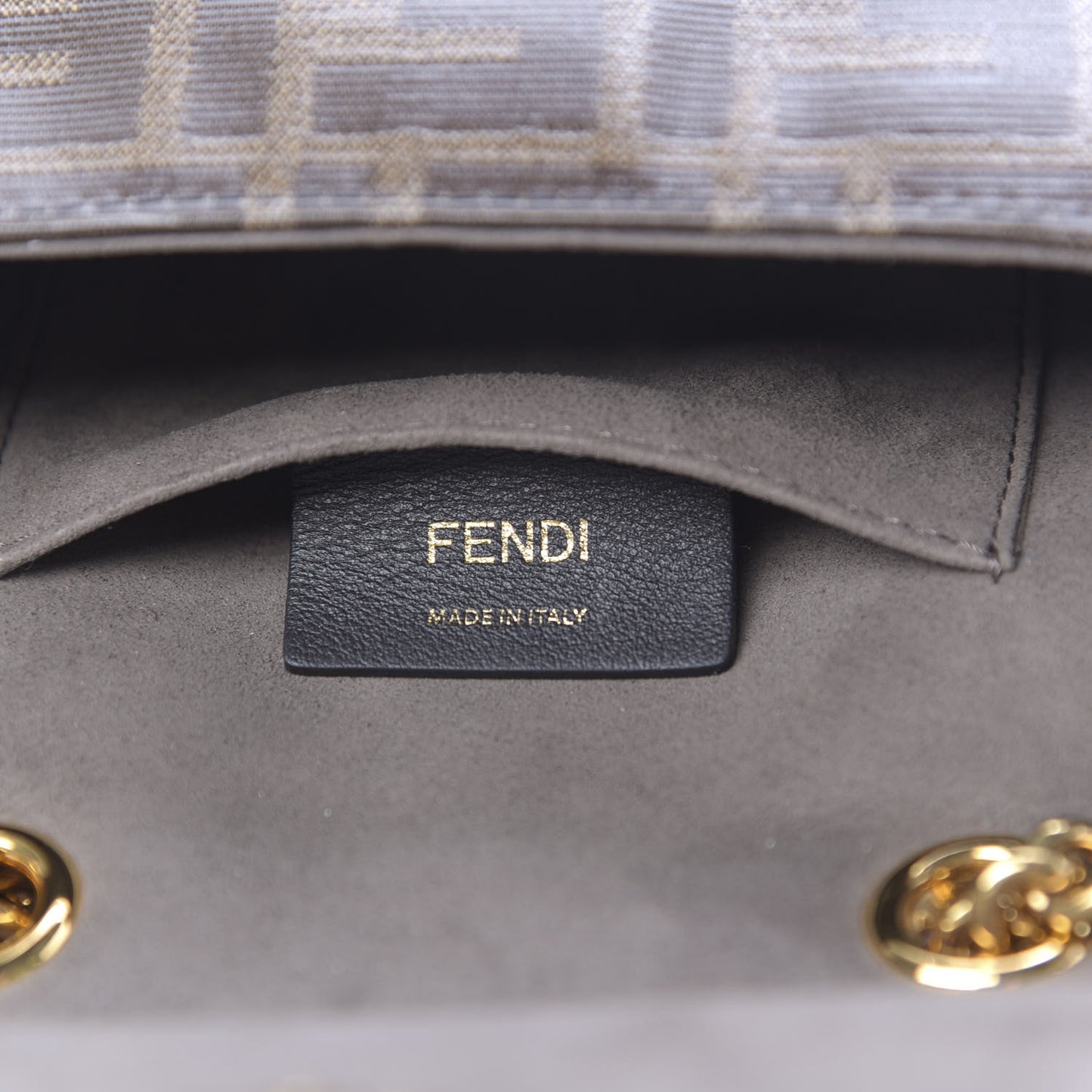 Glazed Fabric Vitello Century FF 1974 Stamp Patch Mini Double F Crossbody Bag Mogano Panna Black