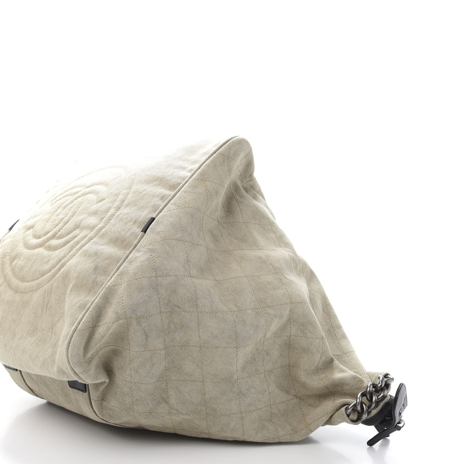 Chanel Washed Toile Calfskin Quilted Large Street Style Travel Bag Beige Black 7 of 10