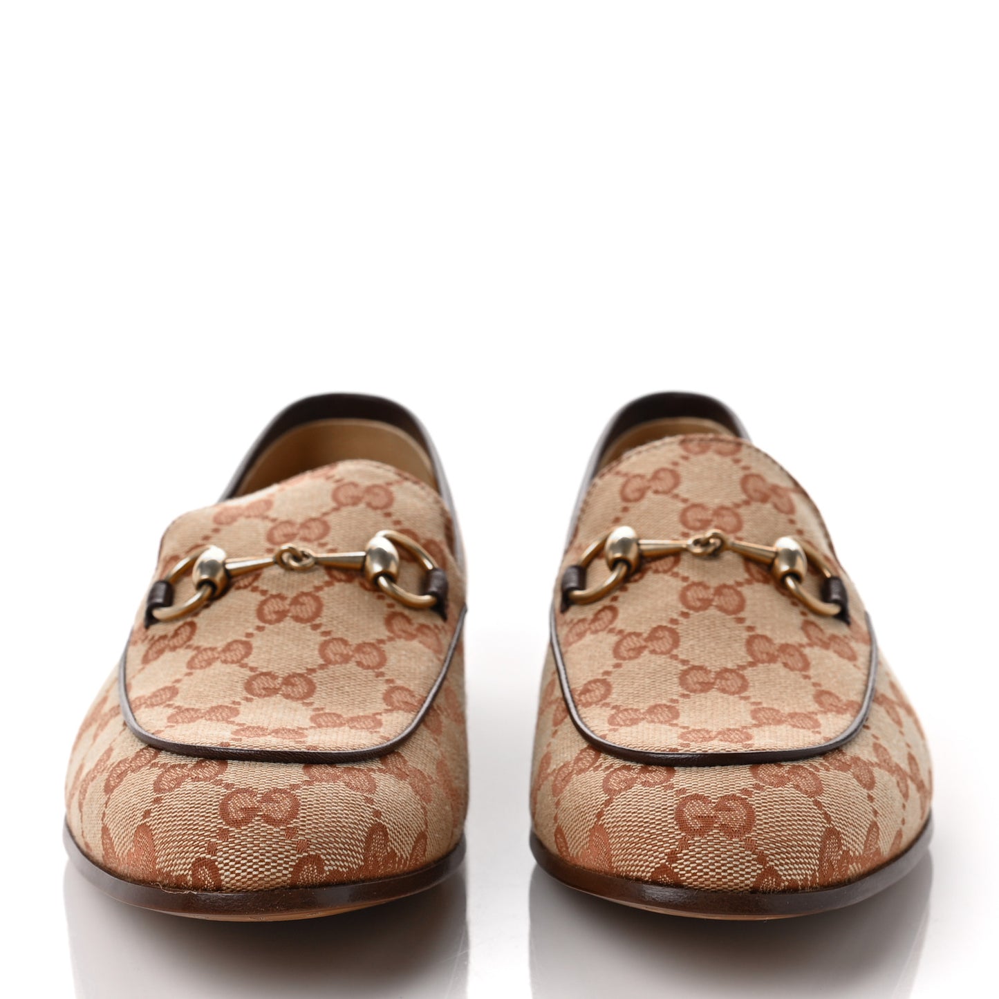 Canvas GG Monogram Horsebit Mens Jordaan Loafers 7.5 Beige Ruggine Light Brown