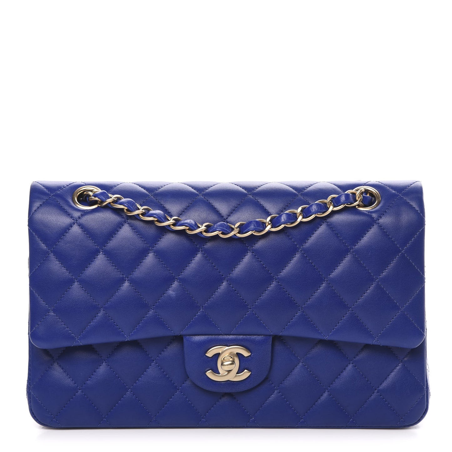 Lambskin Quilted Medium Double Flap Blue