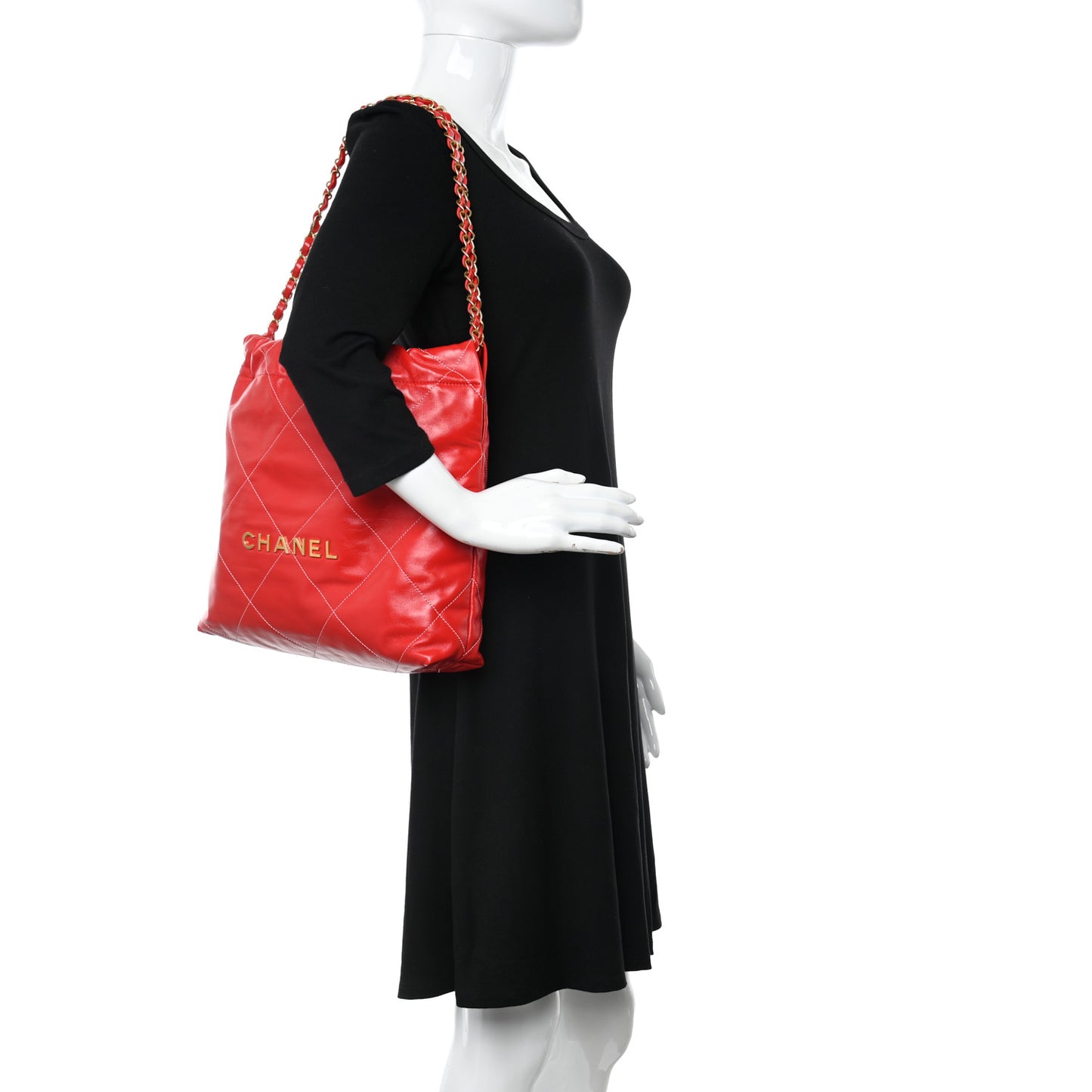 Shiny Calfskin Quilted Small Chanel 22 Red