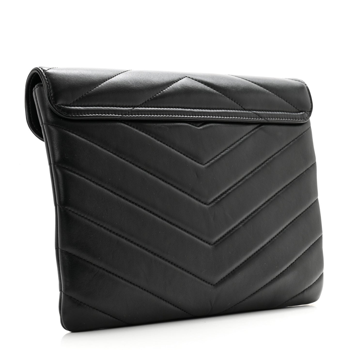 Lambskin Chevron CC Button Clutch Black