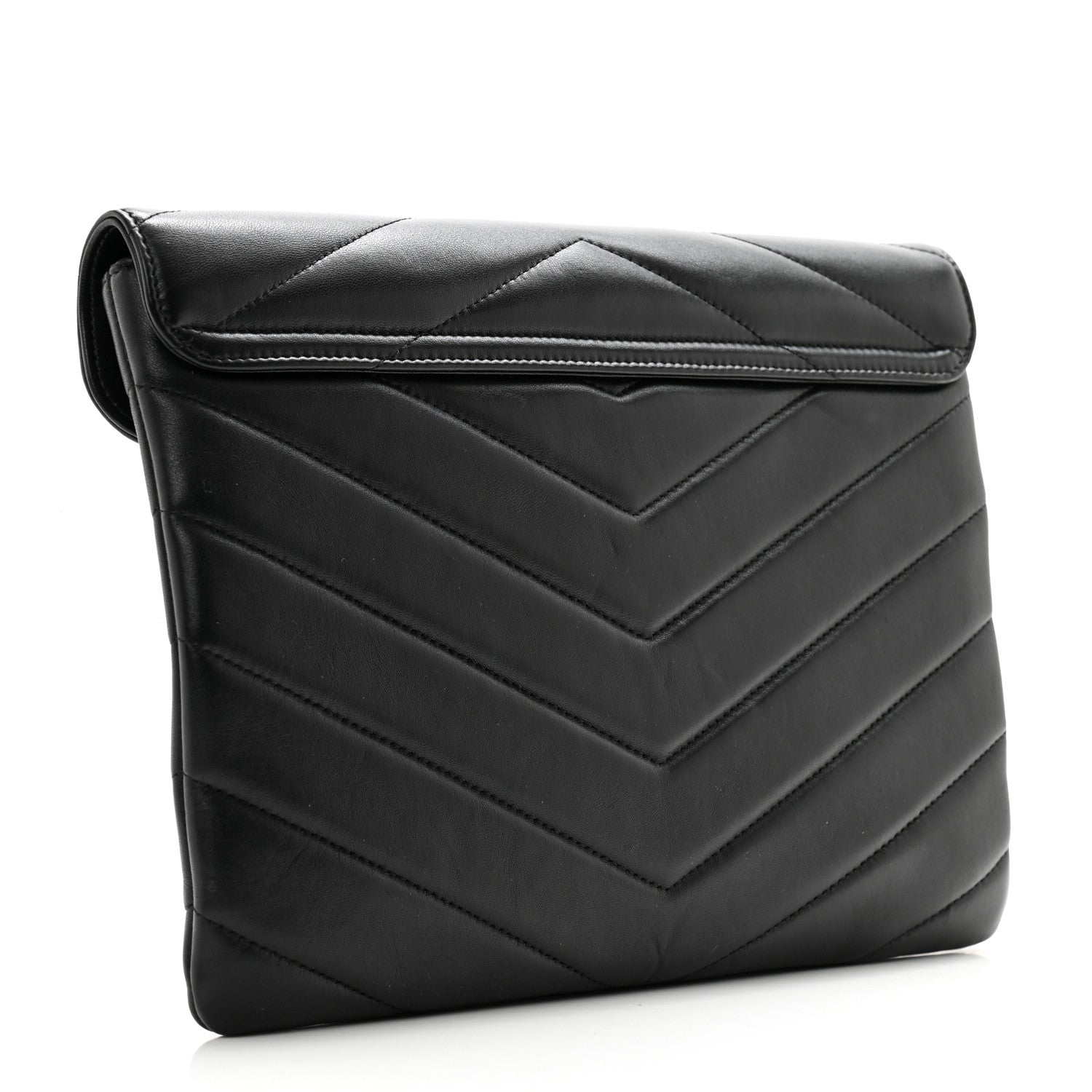 Chanel Lambskin Chevron CC Button Clutch Black 3 of 11