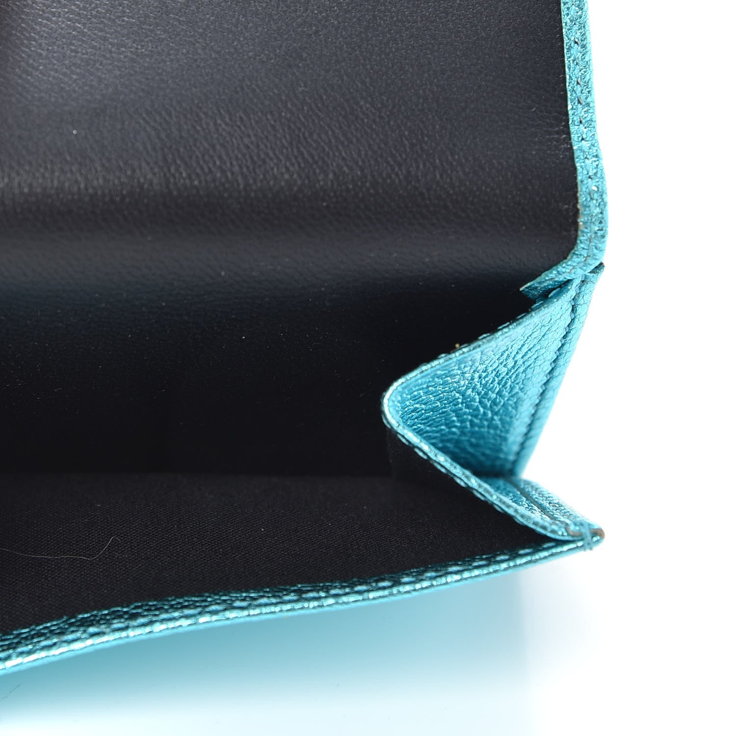 Balenciaga Metallic Goatskin Logo Mini Everyday Wallet Turquoise Black 7 of 7