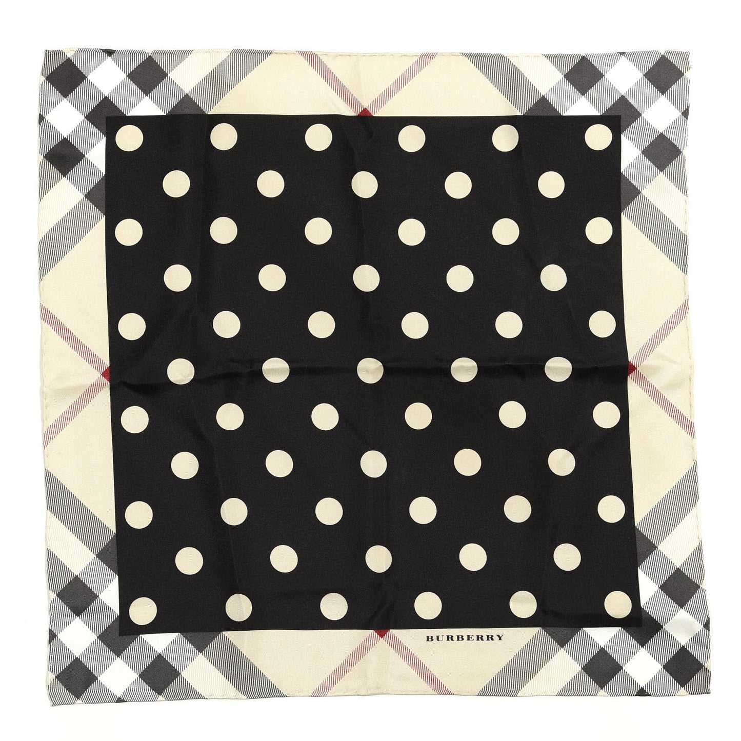 Silk Nova Polka Dot Square Scarf Black Beige