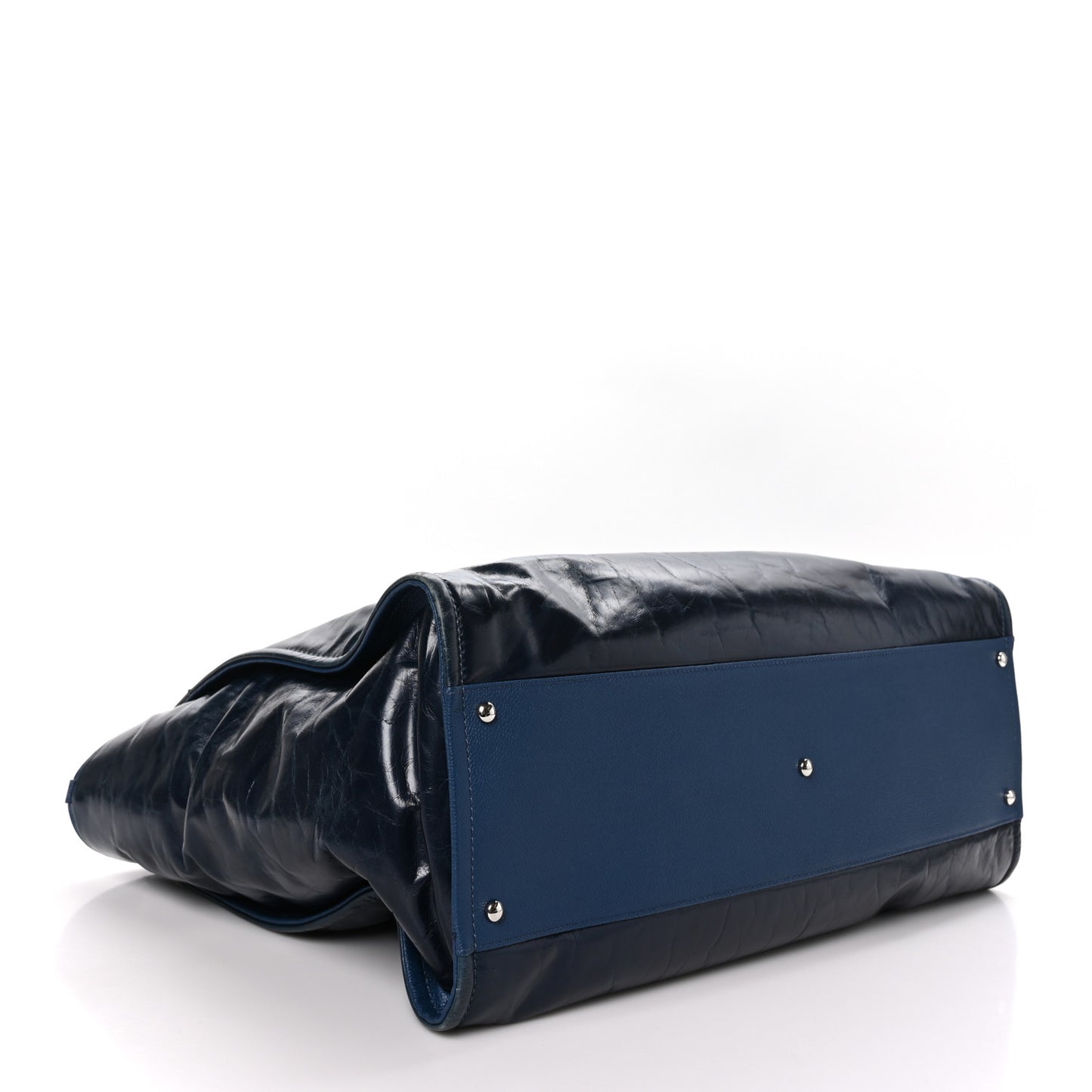Glazed Calfskin Large Deauville Tote Blue