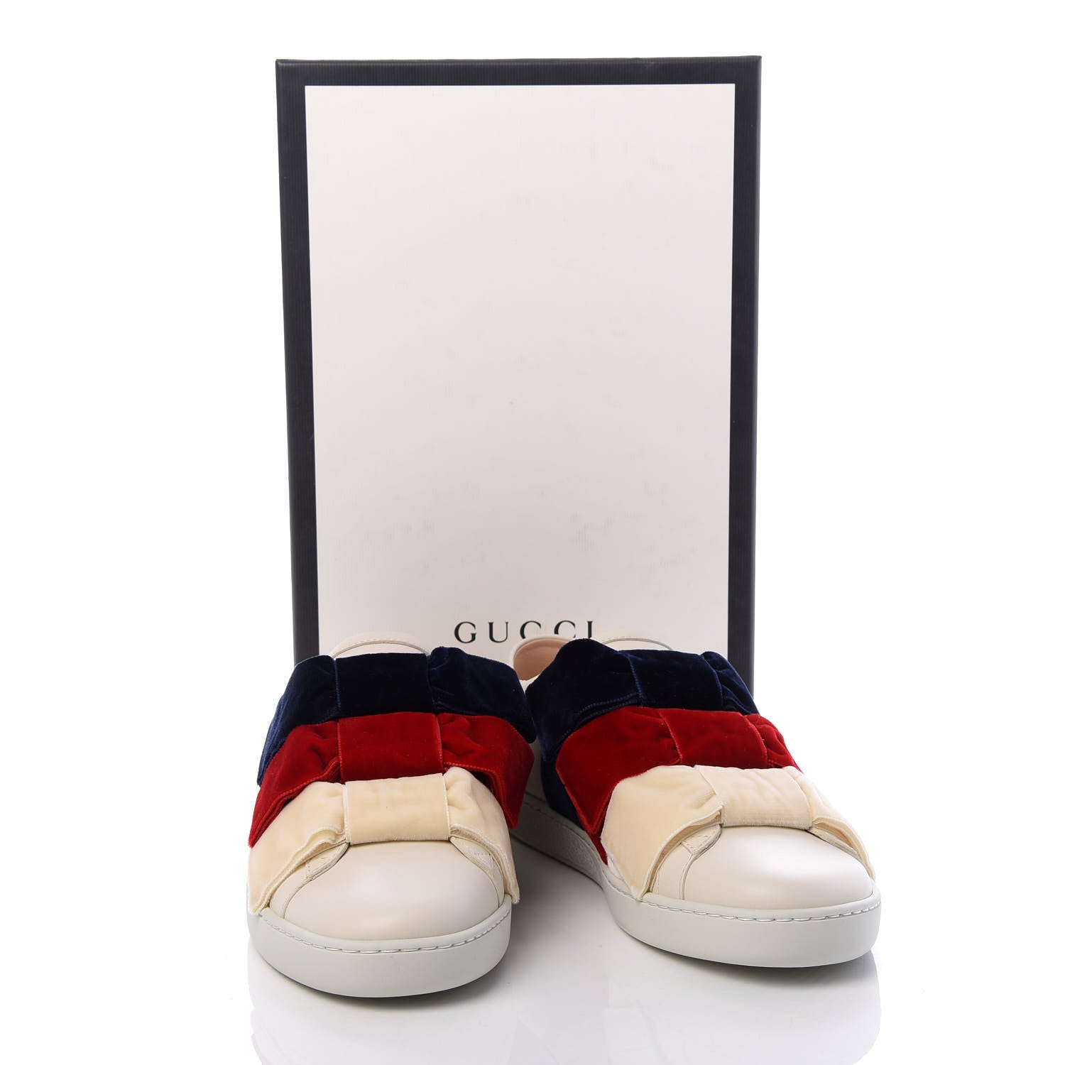 Gucci Calfskin Velvet Womens Bow Ace Sneakers 37 White 10 of 10