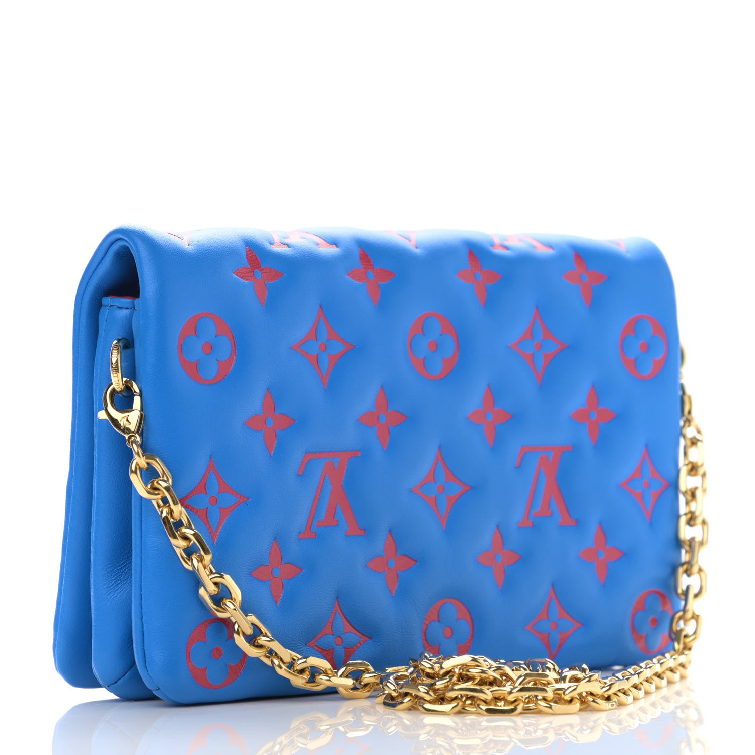 Louis Vuitton Lambskin Embossed Monogram Vuittamins Pochette Coussin Blue Red 3 of 10