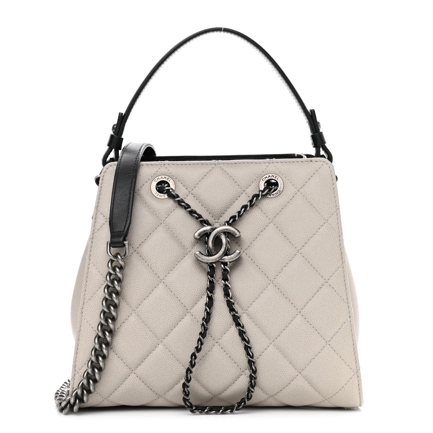 Caviar Quilted Small CC Bucket Bag Grey