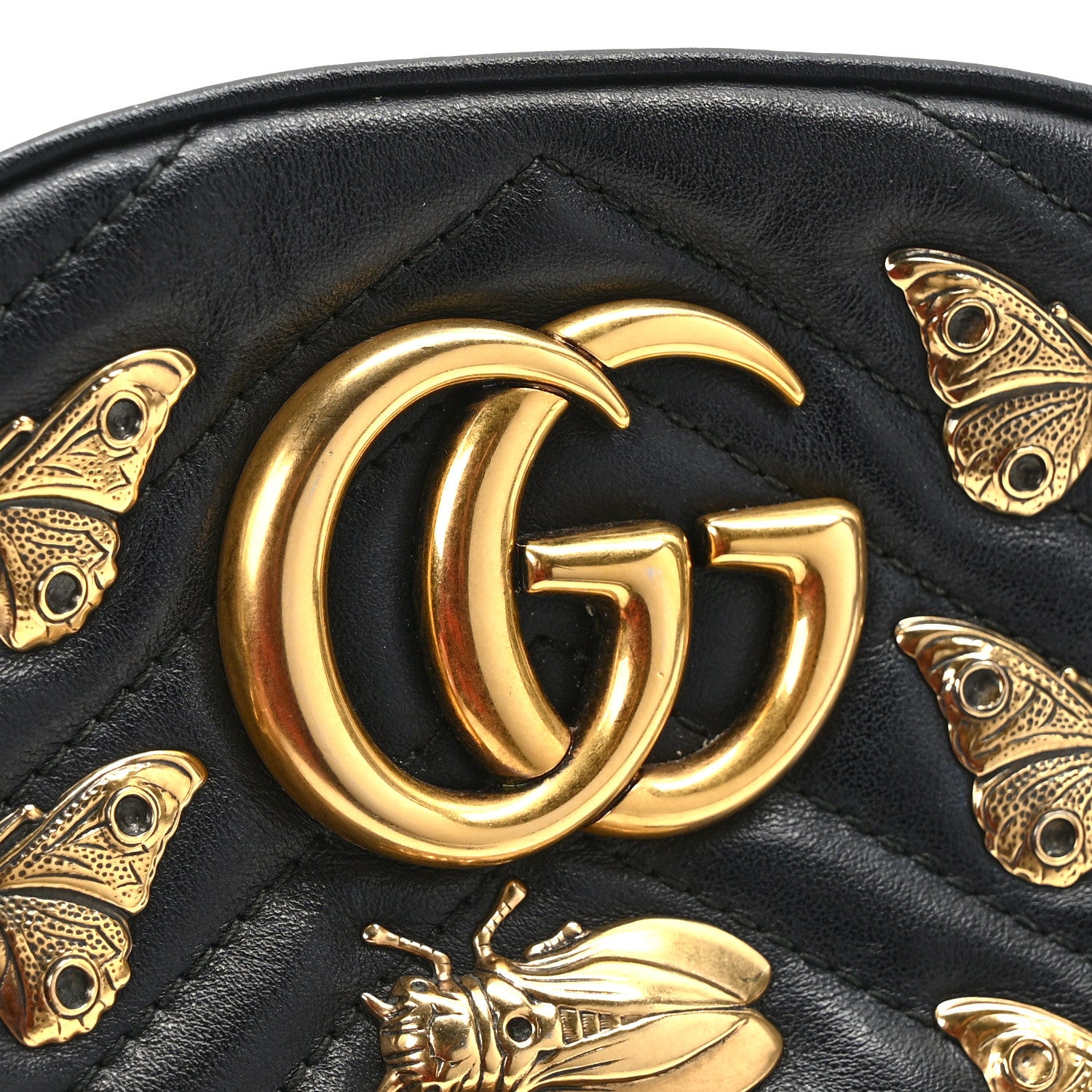 Gucci Calfskin Matelasse Animal Studs GG Marmont Belt Bag 95 34 85/34 Black 13 of 15