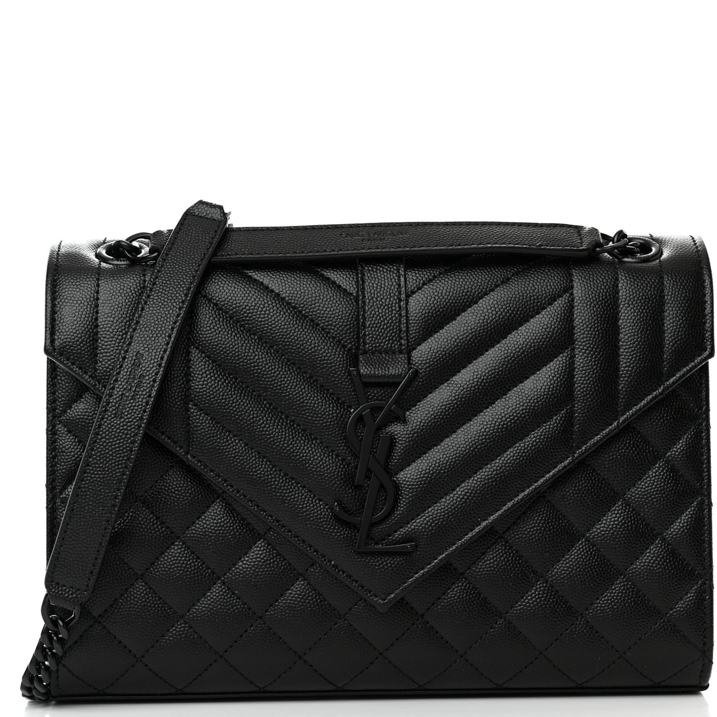 Grain De Poudre Textured Mixed Matelasse Triquilt Medium Monogram Monochrome Satchel Black