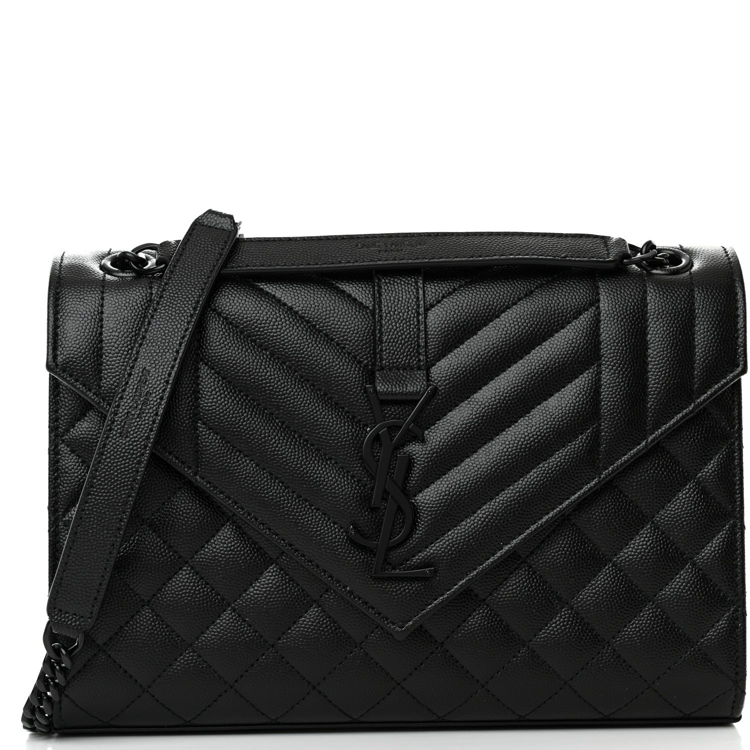 Saint Laurent Grain De Poudre Textured Mixed Matelasse Triquilt Medium Monogram Monochrome Satchel Black 7 of 11