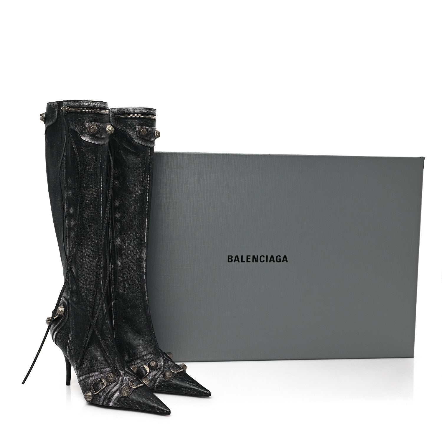 Balenciaga Nappa Denim Printed Cagole 90mm Boots 37 Black 7 of 7