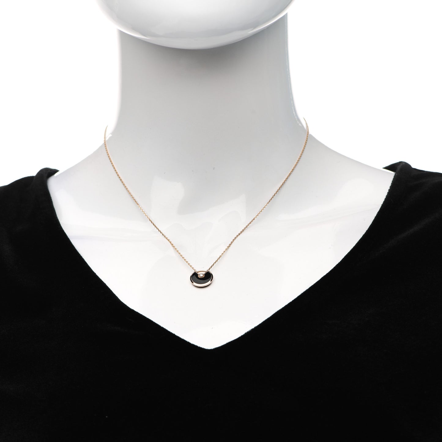 18K Pink Gold Diamond Black Onyx XS Amulette de Cartier Pendant Necklace