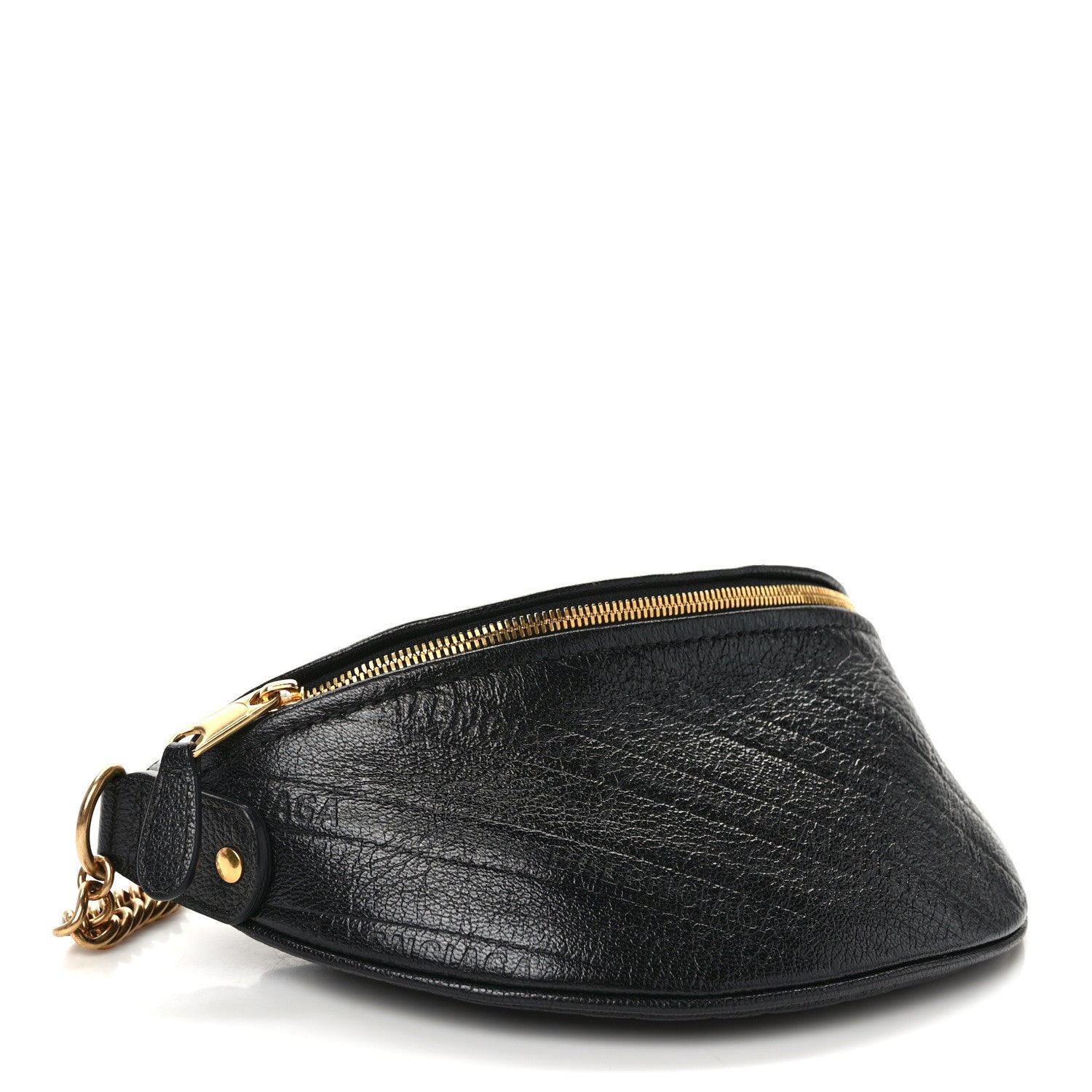 Balenciaga Shiny Goatskin Allover Logo Embossed XXS Souvenir Belt Bag Black 4 of 9
