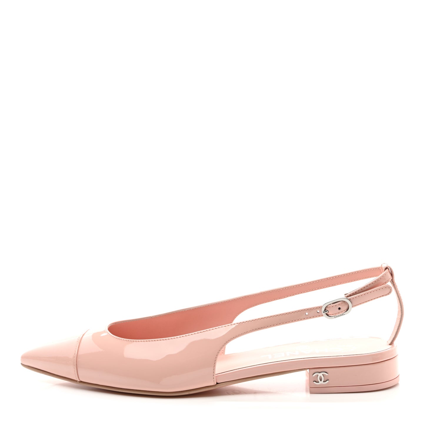 Patent Calfskin Cap Toe Slingback Flats 38.5 Light Pink