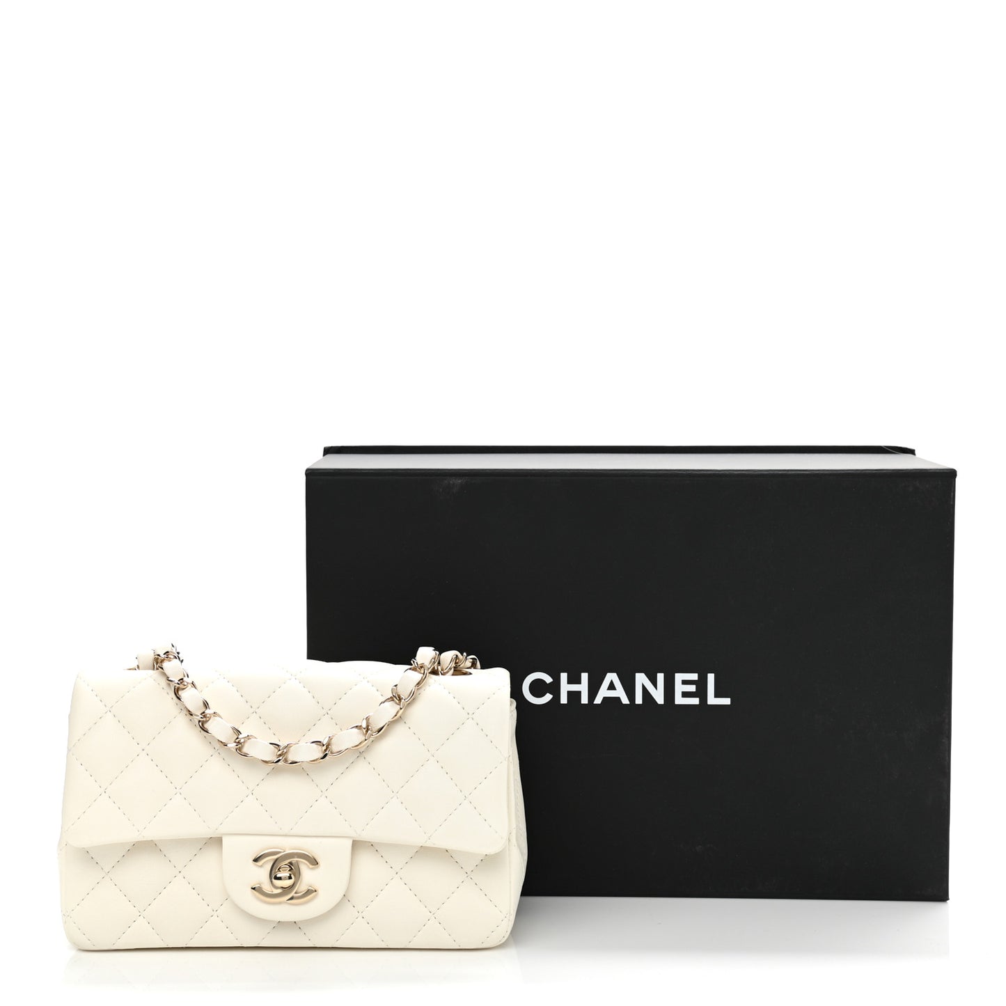Lambskin Quilted Mini Rectangular Flap White