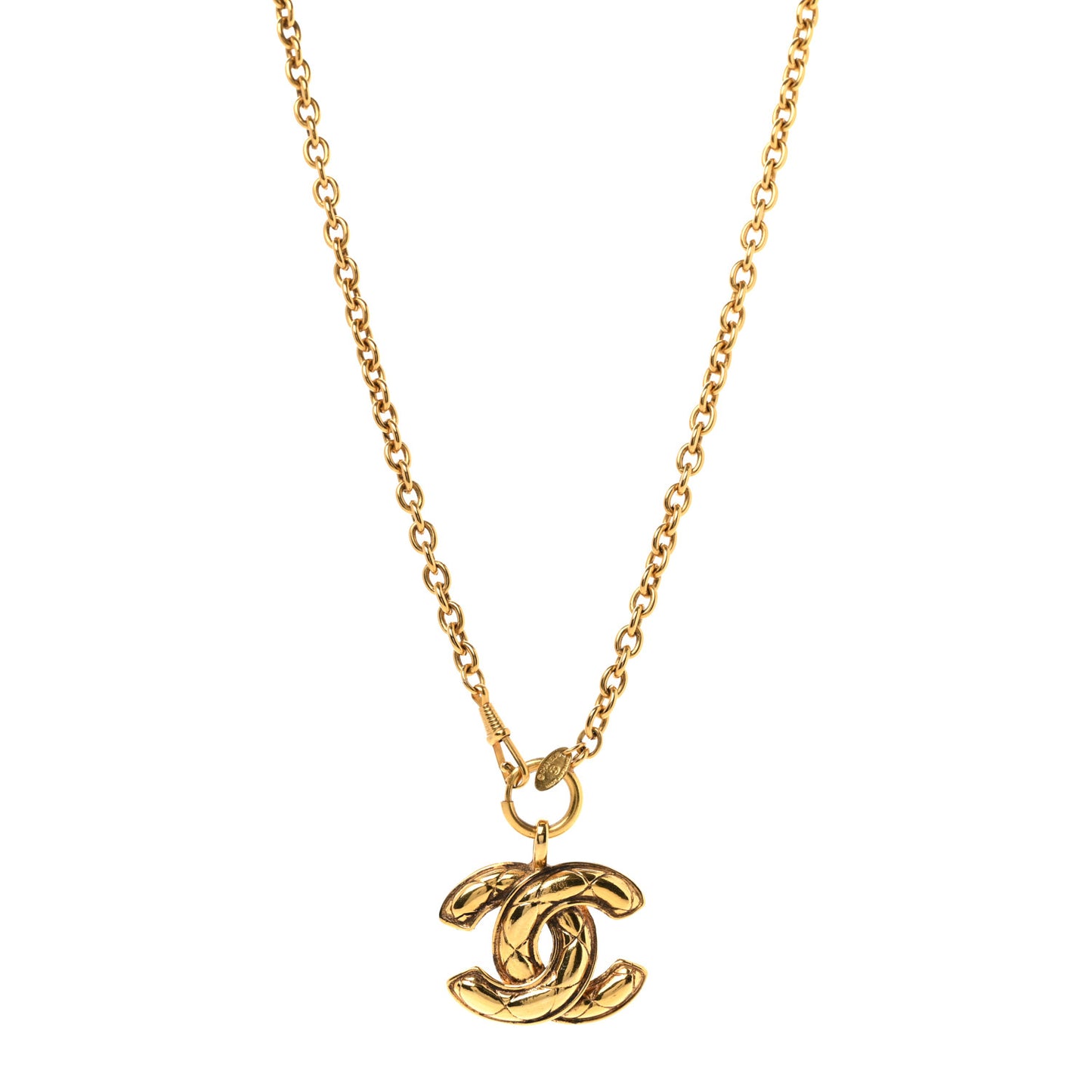 Metal Quilted CC Long Necklace Gold