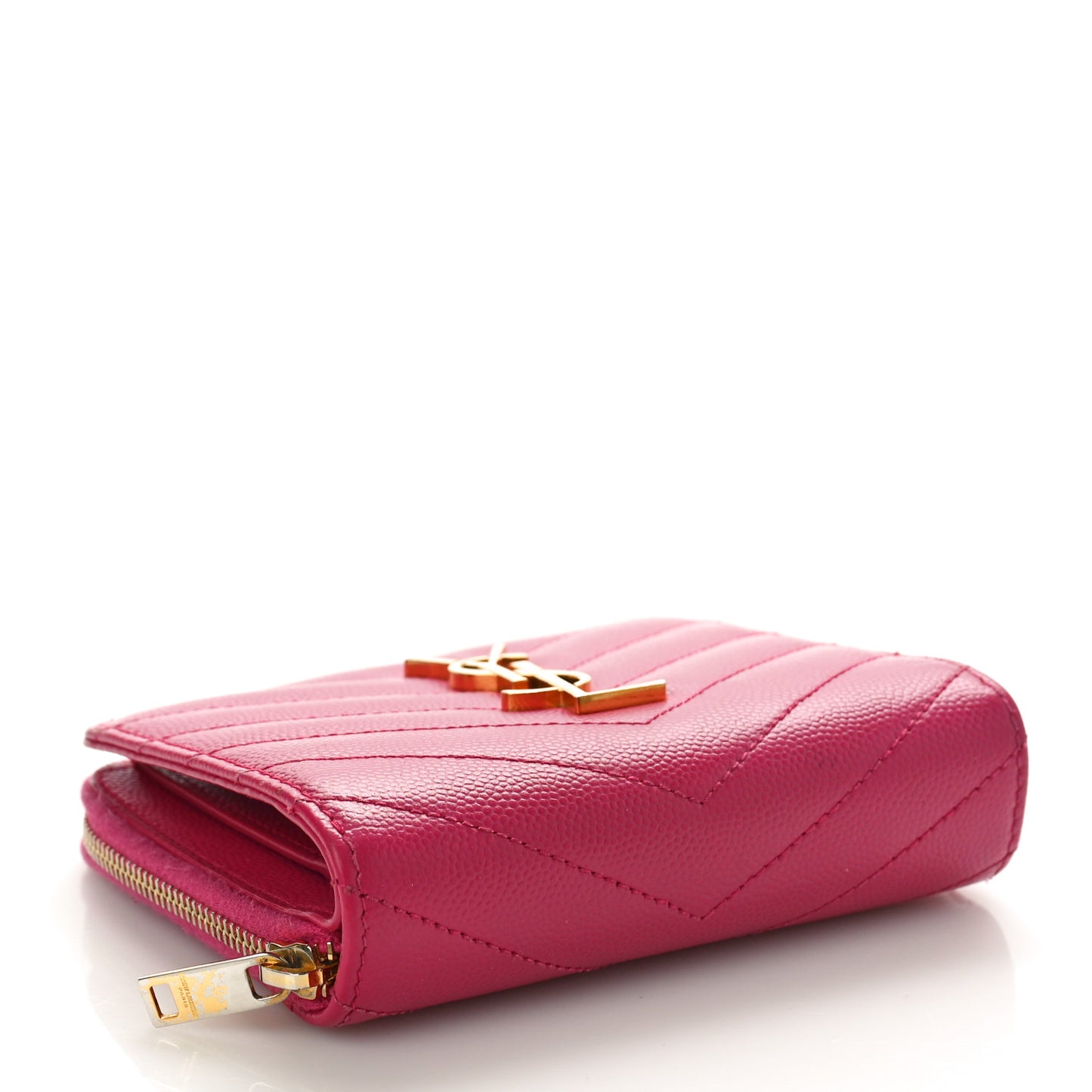Grain De Poudre Matelasse Chevron Monogram Compact Zip Around Wallet Fuxia Couture
