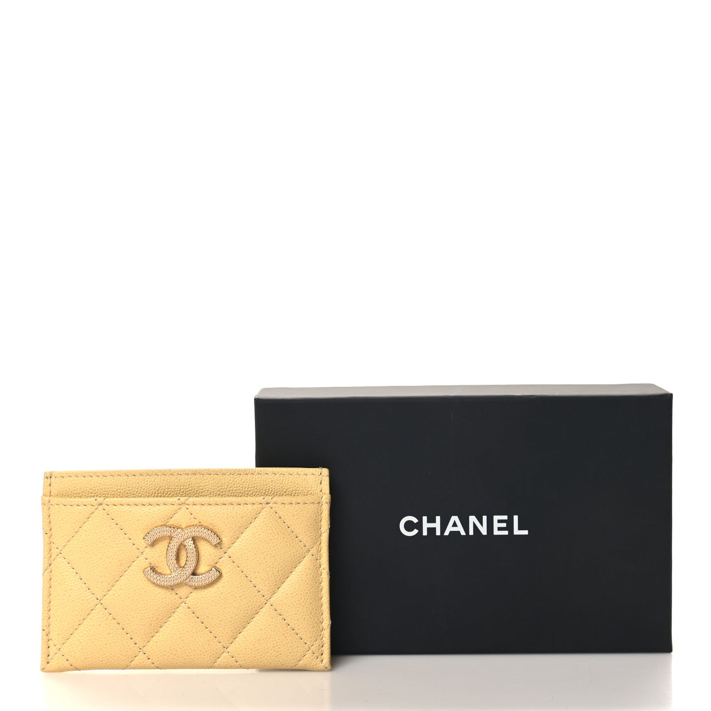 Caviar Quilted Studded CC Card Holder Yellow