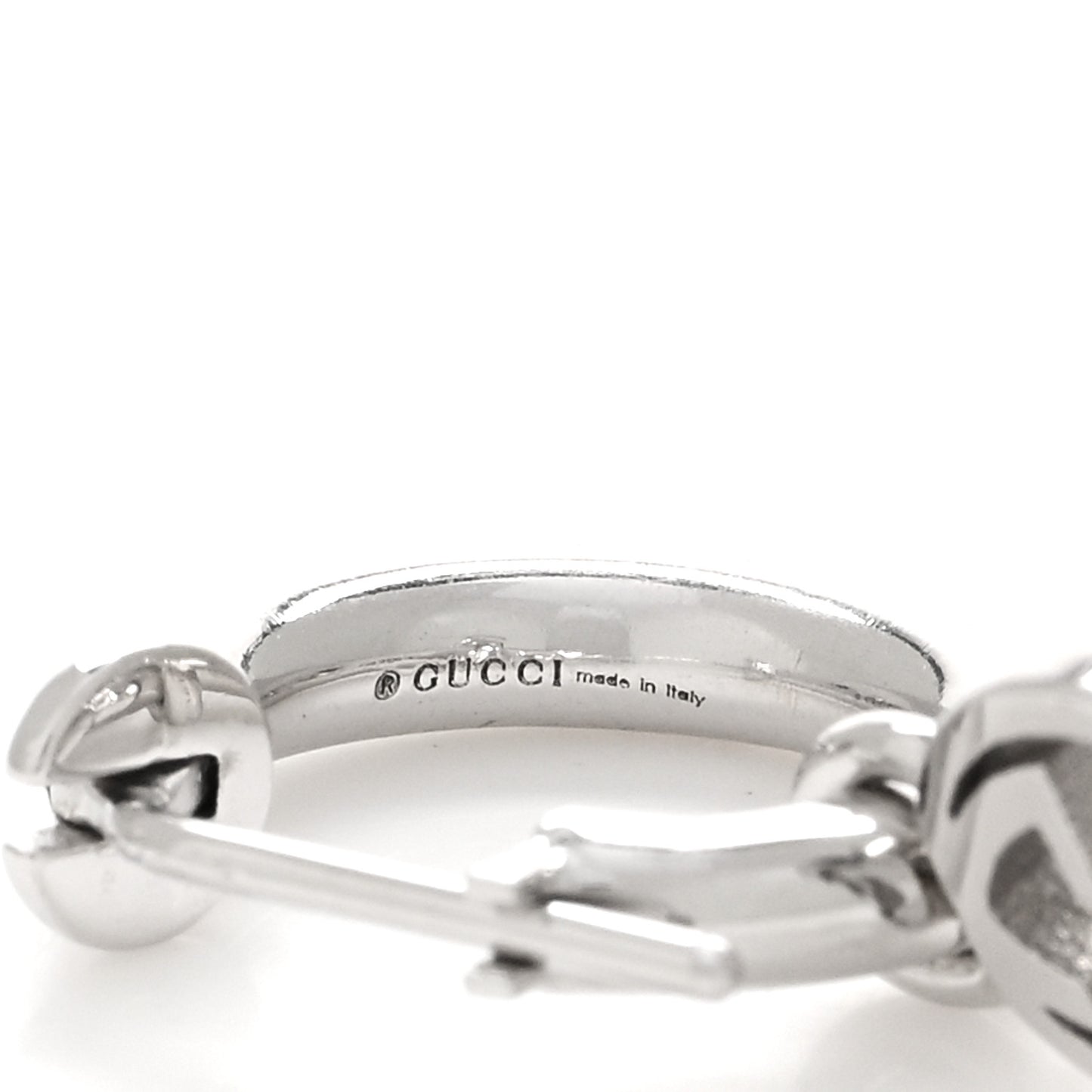 18K White Gold Running G Drop Hoop Earrings