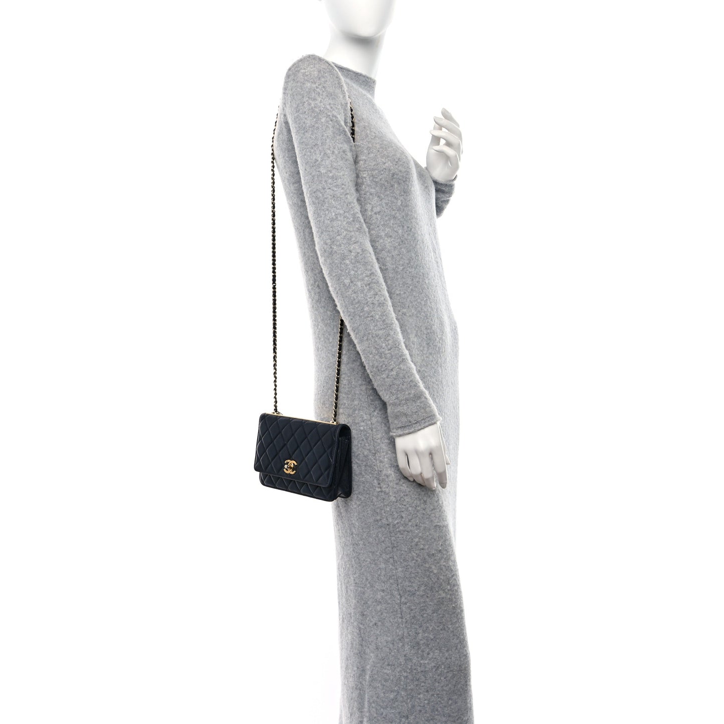 Lambskin Quilted Trendy CC Wallet On Chain WOC Navy