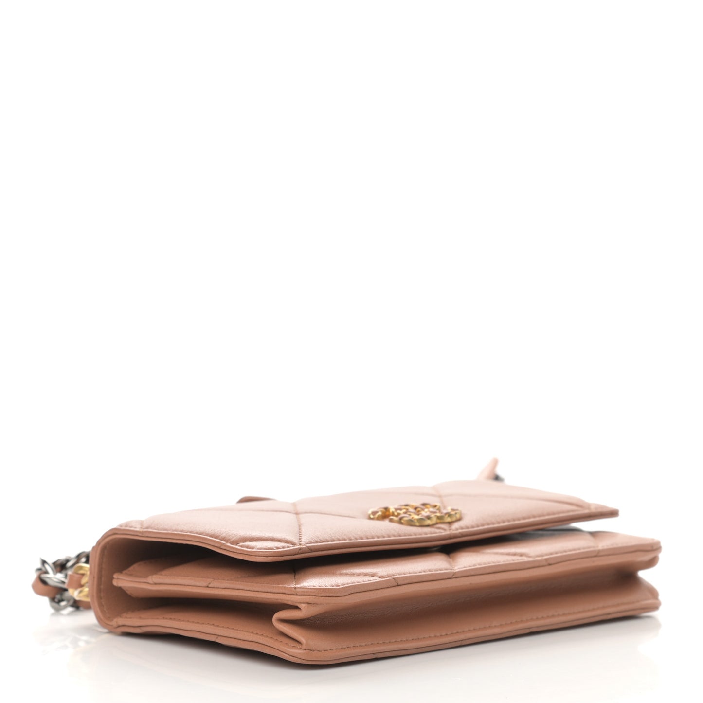 Lambskin Quilted Chanel 19 Wallet On Chain WOC Brown