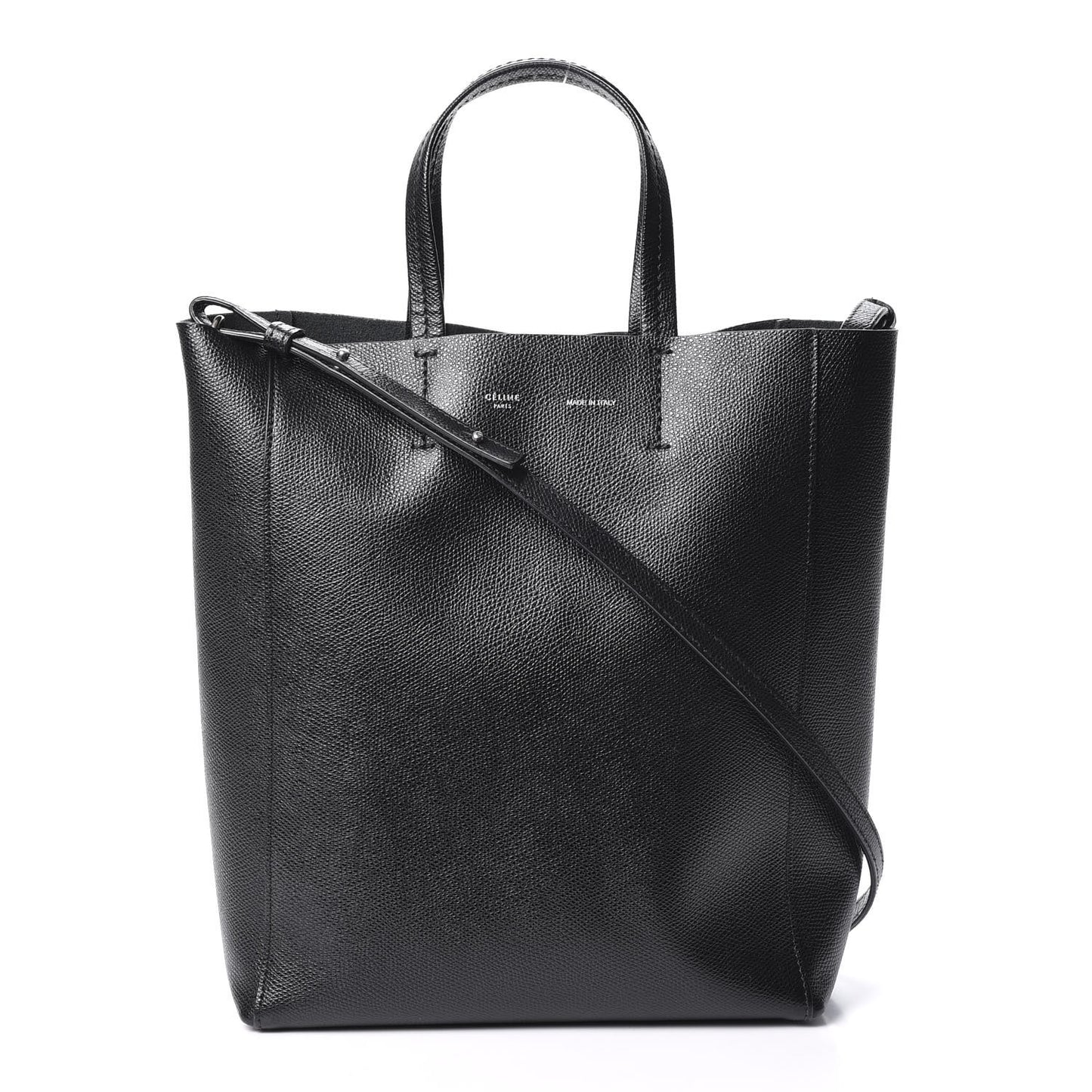 Grained Calfskin Small Vertical Cabas Black