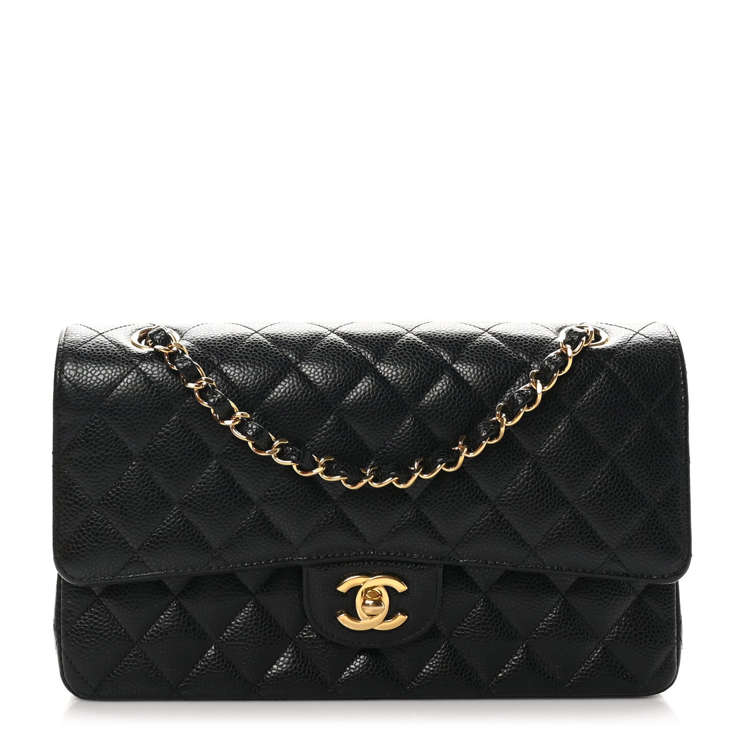 Caviar Quilted Medium Double Flap Black
