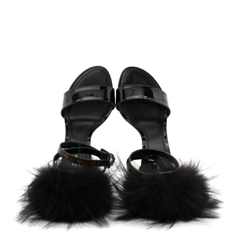 Monogram Patent Fur Sandals 38 Black