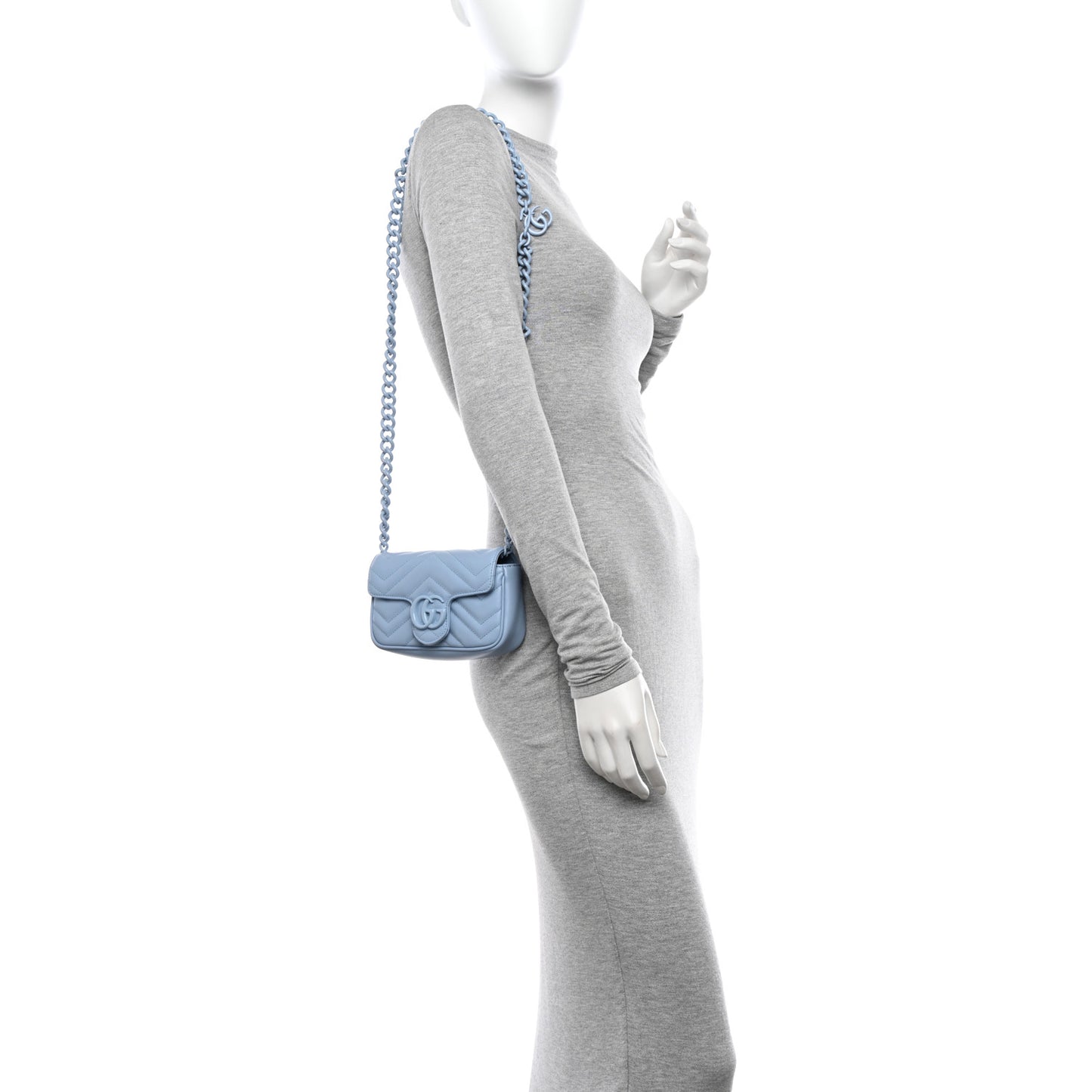 Calfskin Matelasse Monochrome GG Marmont Chain Belt Bag Porcelain Light Blue