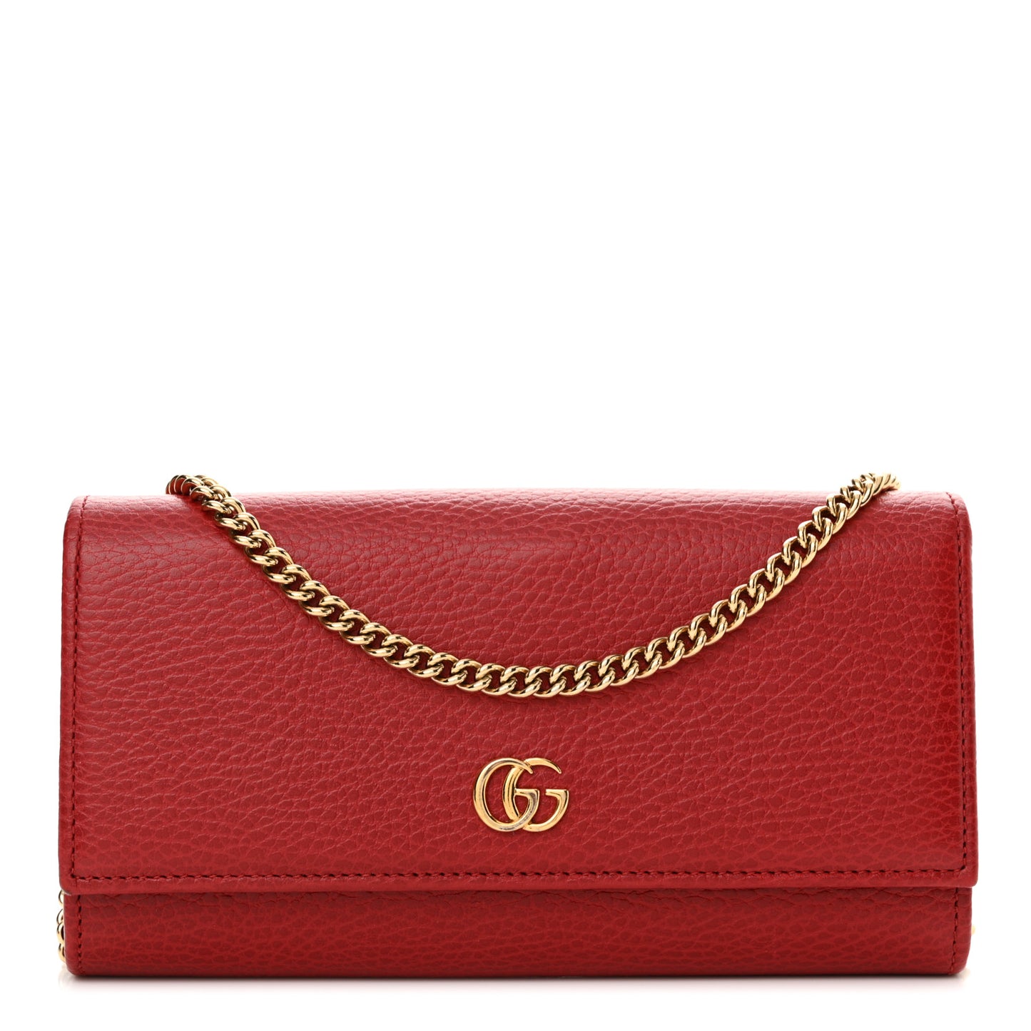Dollar Calfskin Petite GG Marmont Wallet Chain Bag Hibiscus Red