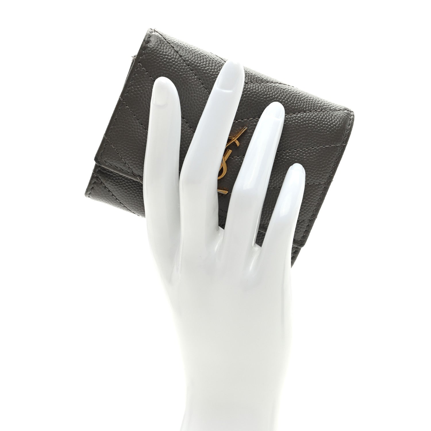 Saint Laurent Grain de Poudre Matelasse Cassandre Monogram Slim Key Case Fog 2 of 6