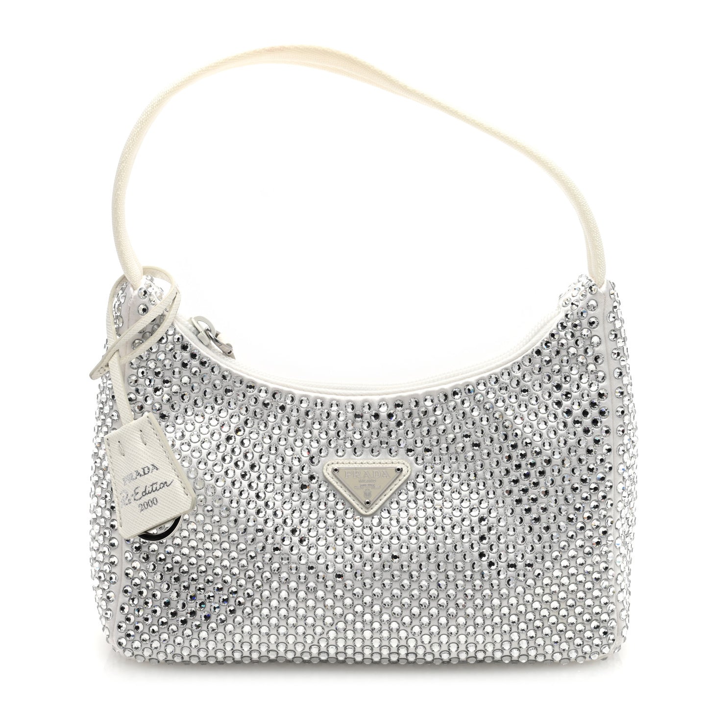 Satin Crystal Mini Re-Edition 2000 Bag White