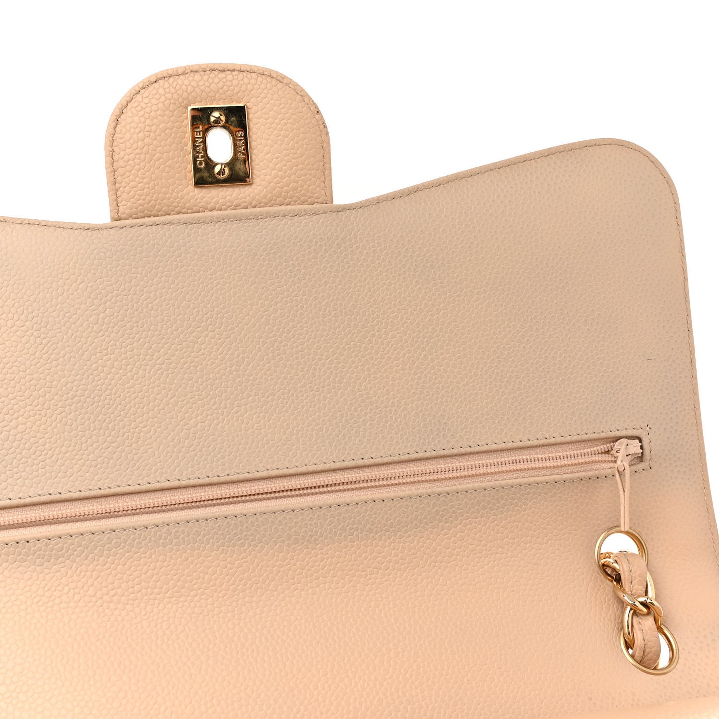 Caviar Quilted Jumbo Double Flap Beige Clair