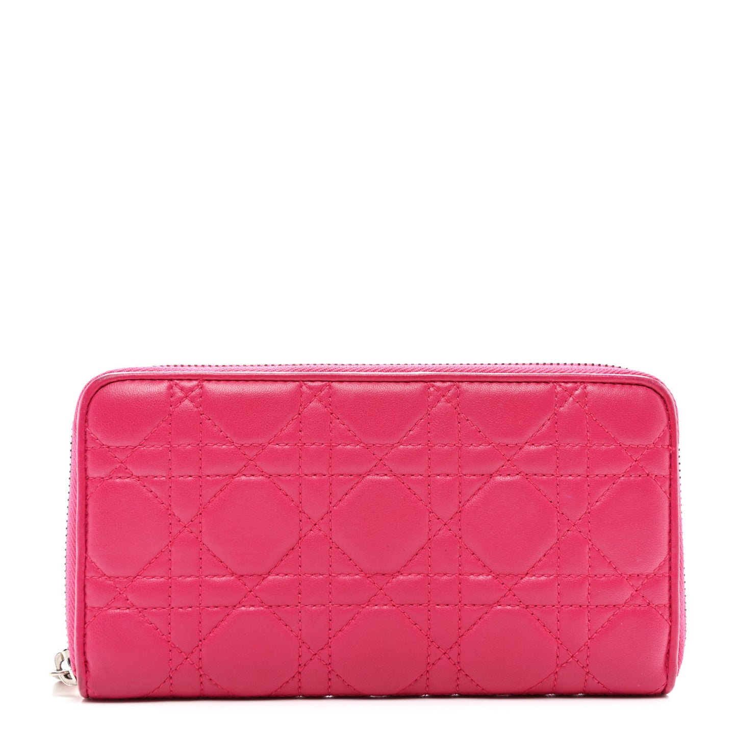 Lambskin Cannage Lady Dior Zip Wallet Fuchsia