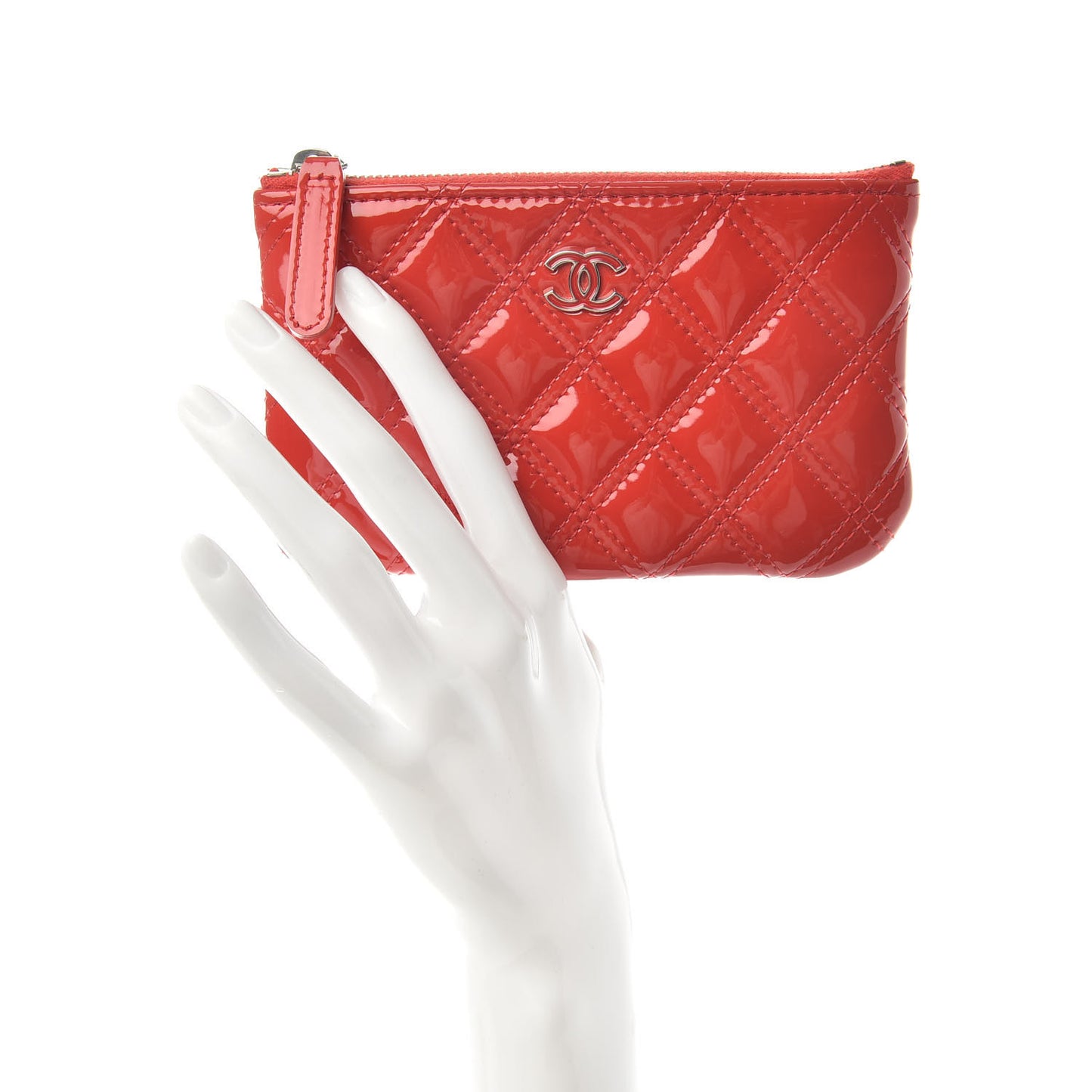 Patent Quilted Small Cosmetic Case Red