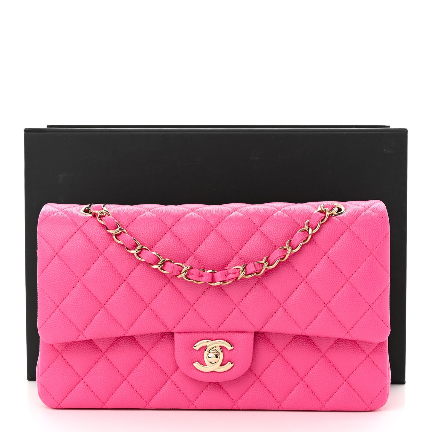 Caviar Quilted Medium Double Flap Dark Pink