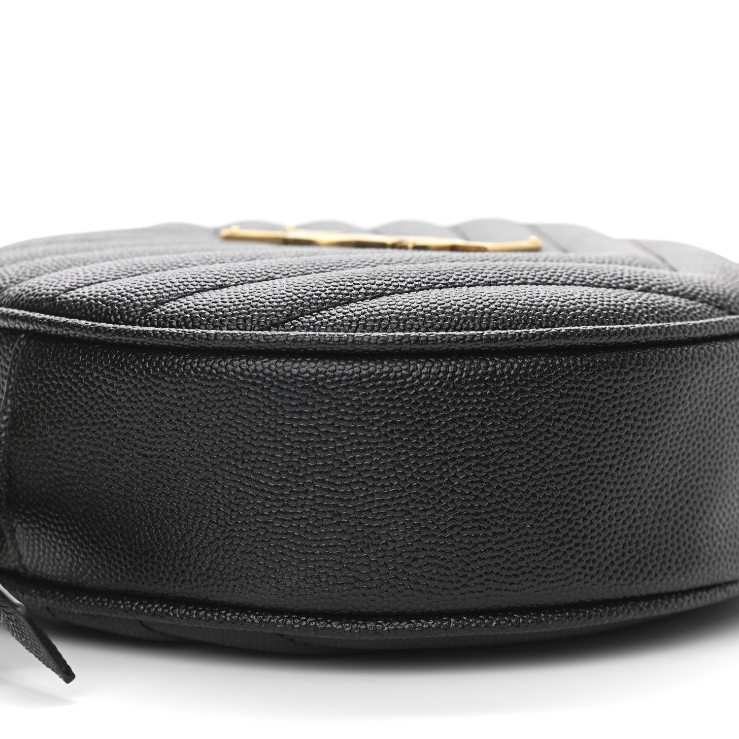 Saint Laurent Grain De Poudre Matelasse Chevron Quilted Round Vinyle Camera Bag Black 9 of 11
