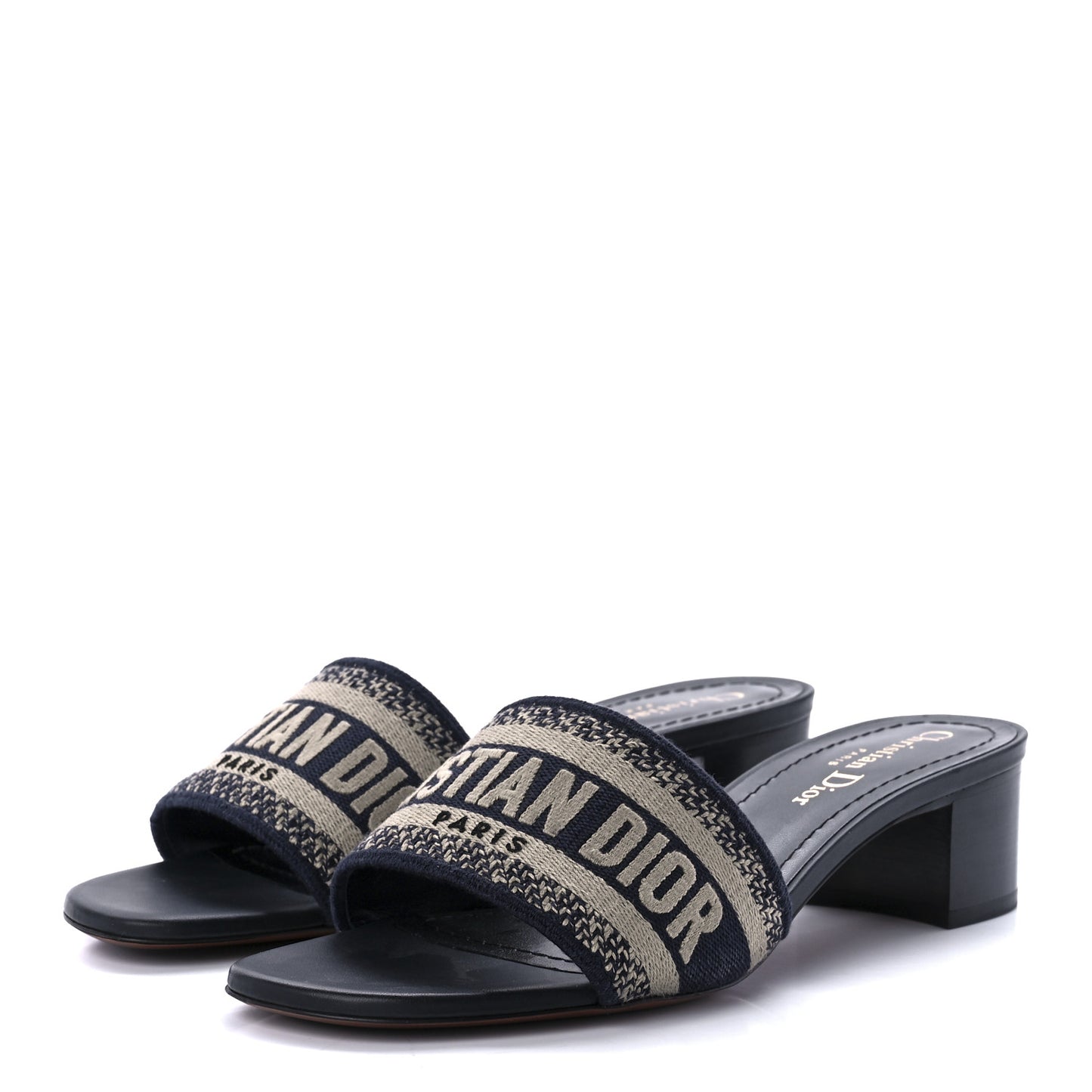 Cotton Embroidered Dway 40mm Slide Sandals 35.5 Deep Blue