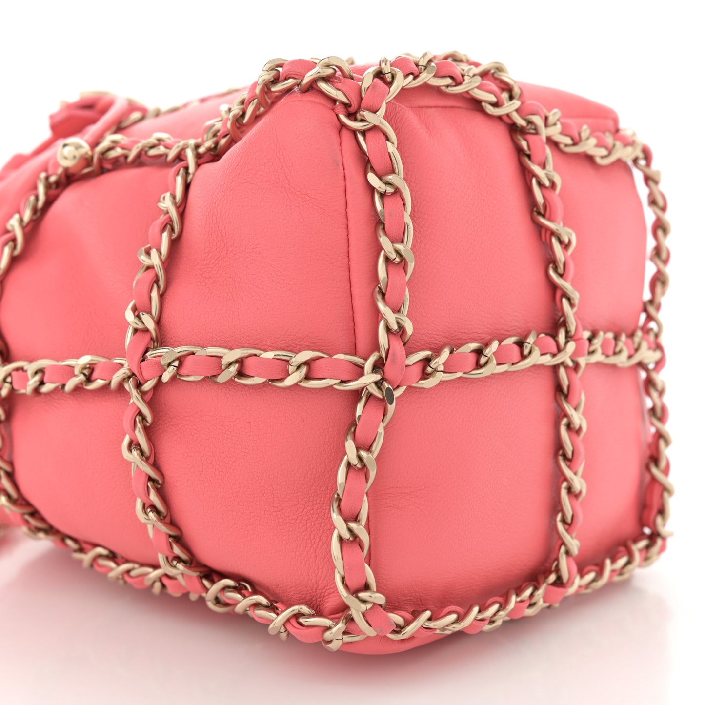 Lambskin Bucket Chain Drawstring Bag Pink