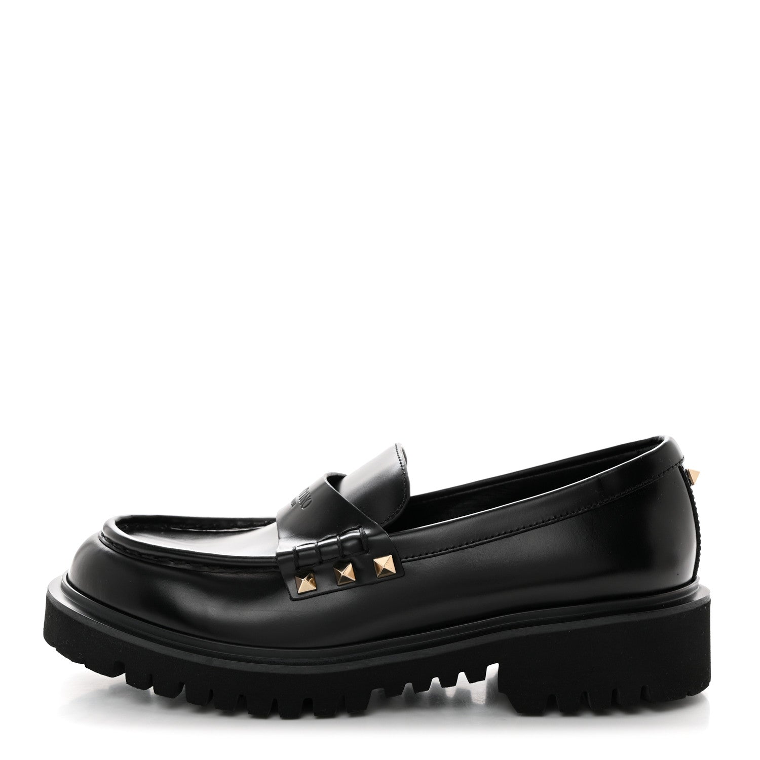 Valentino Garavani Calfskin Rockstud Loafers 38.5 Black 1 of 9