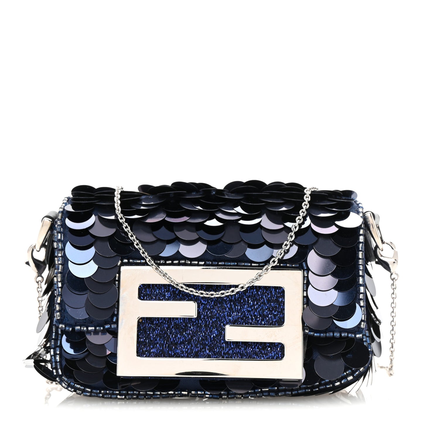 Sequin Paillettes Shiny Nappa Sex and the City Nano Maxi Buckle Baguette Charm Blue